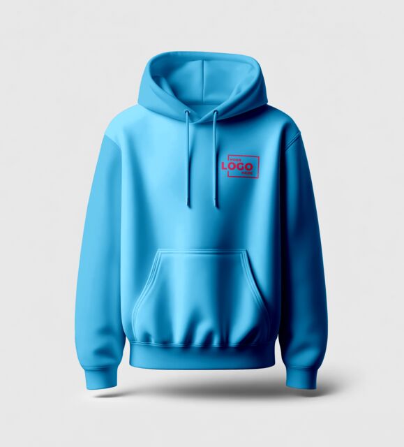  Custom printed hoodie with logo – DTF and embroidery printing options
