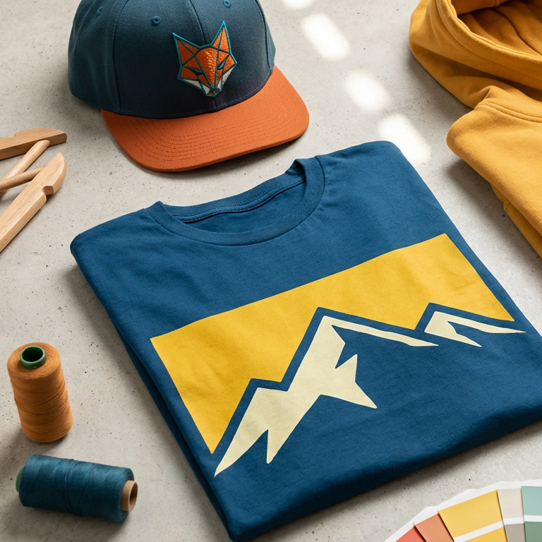 Embroidery machine stitching a logo onto a blue hat